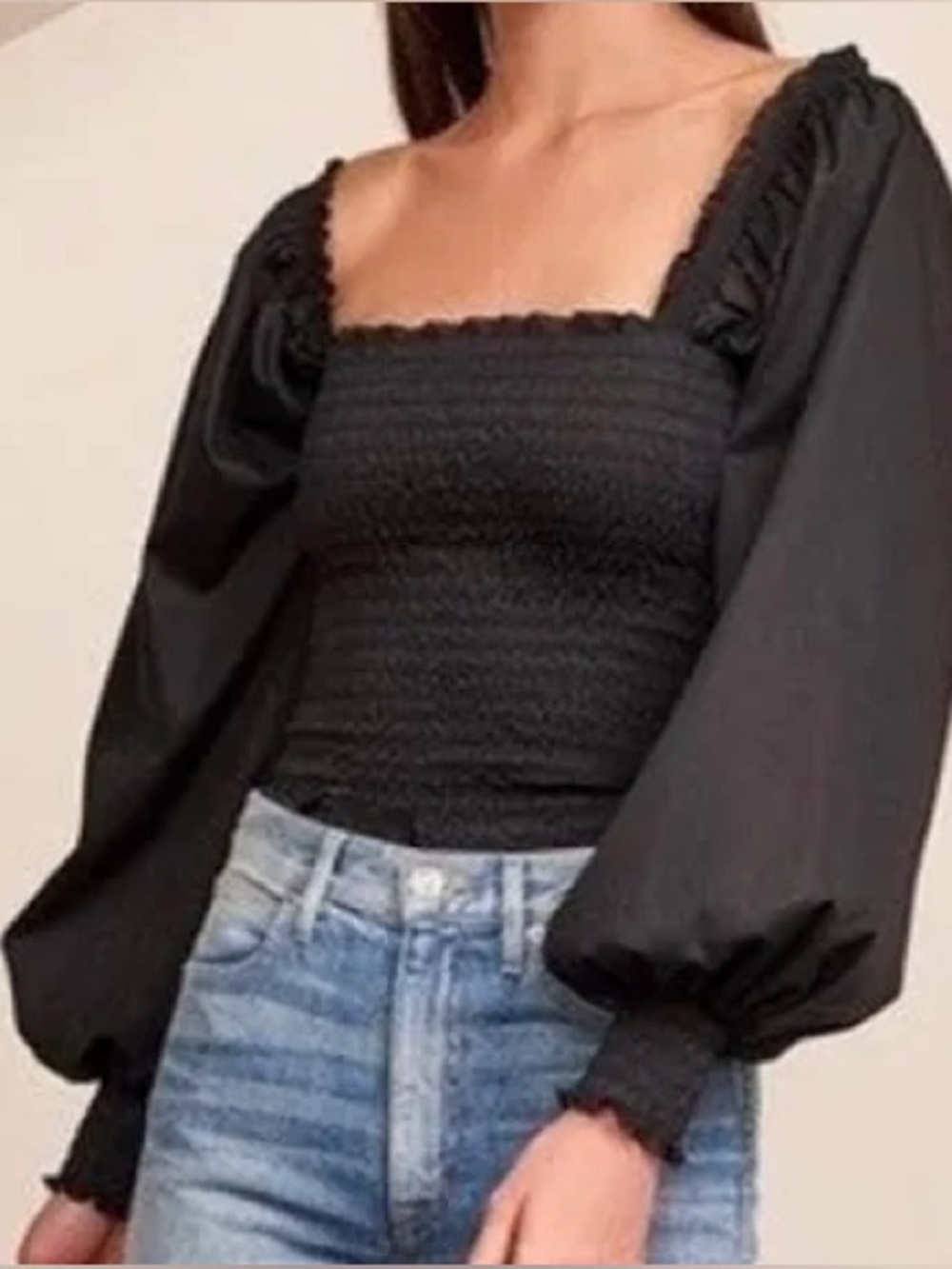 La Lagine Eloise Smocked Top square neck size small long sleeve casual feminine